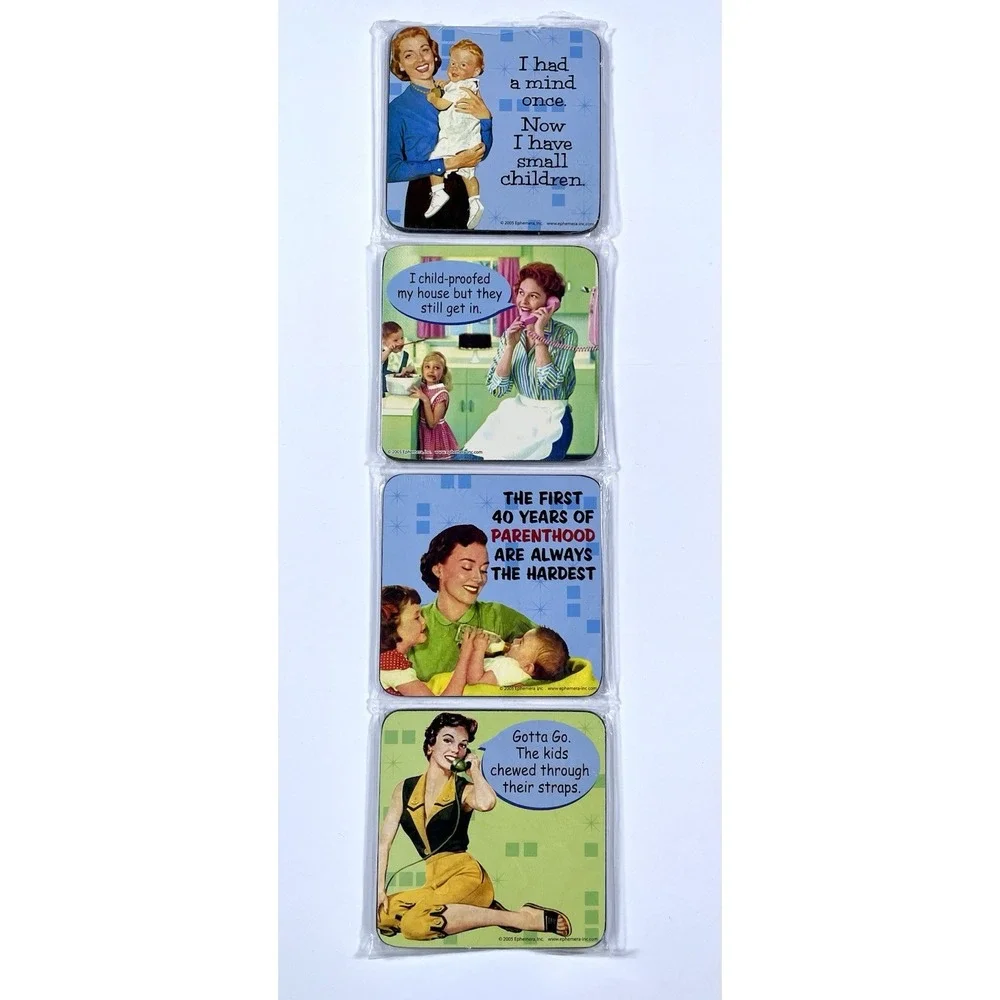 2005 Ephemera Coasters Housewife Mom Kids Joke Humor Illustrated Lot Of 4 New